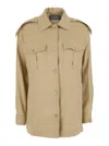 Alberta Ferretti Beige Jacket With Classic Collar And Epaulettes In Linen Blend Stretch Woman In Beige