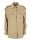 Alberta Ferretti Beige Jacket With Classic Collar And Epaulettes In Linen Blend Stretch Woman In Beige