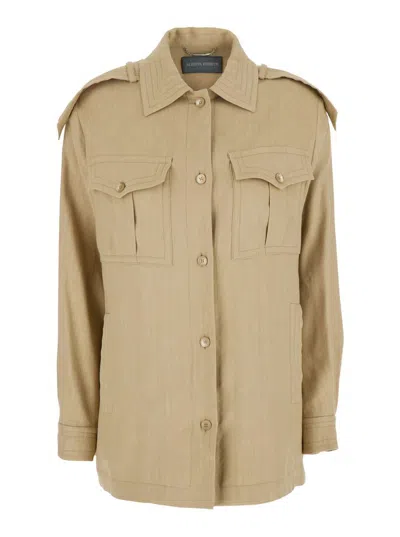 Alberta Ferretti Beige Jacket With Classic Collar And Epaulettes In Linen Blend Stretch Woman