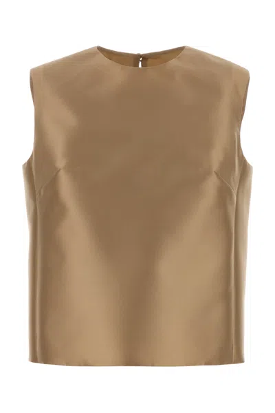 Alberta Ferretti Sleeveless Jacquard Top Back Slit In Brown