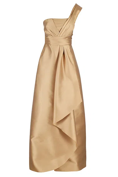 Alberta Ferretti Beige One-shoulder Draped Mikado Satin Evening Dress In Brown