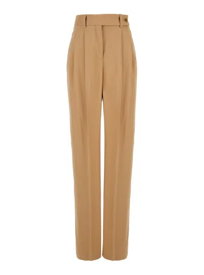 Alberta Ferretti Pink Trousers With High Waist And Belt Loops In Tech Fabric Stretch Woman In Brown