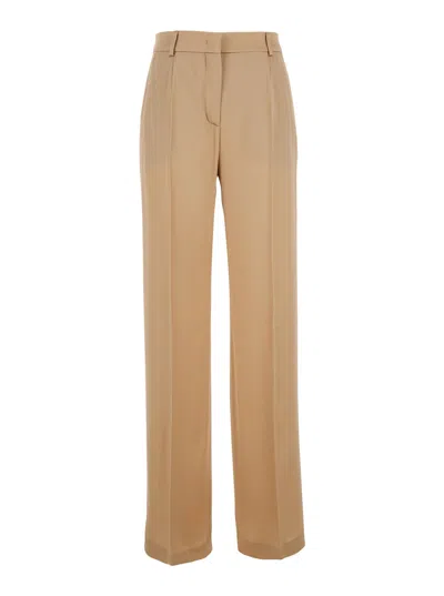 ALBERTA FERRETTI BEIGE PANTS WITH HIGH WAIST AND BELT LOOPS IN SILK BLEND WOMAN