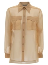 Alberta Ferretti Beige Shirt With Pointed Collar And Patch Pockets In Silk Chiffon Woman In Neutrals