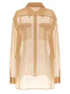 Alberta Ferretti Beige Shirt With Pointed Collar And Patch Pockets In Silk Chiffon Woman In Beige