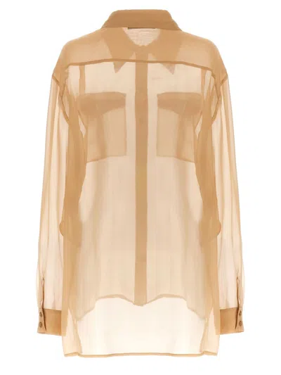 Alberta Ferretti Beige Shirt With Pointed Collar And Patch Pockets In Silk Chiffon Woman