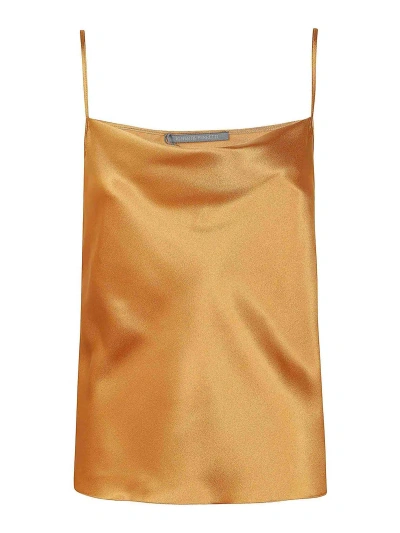 Alberta Ferretti Minimalist Satin-finish Top With Spaghetti Straps In Orange