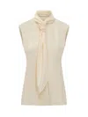 Alberta Ferretti Beige Solid Shawl Neck Top In Beige