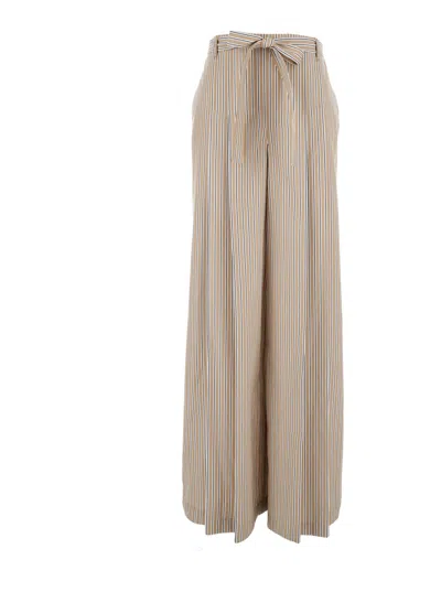Alberta Ferretti Beige Striped Pants With Bow Details In Popeline Woman In Brown