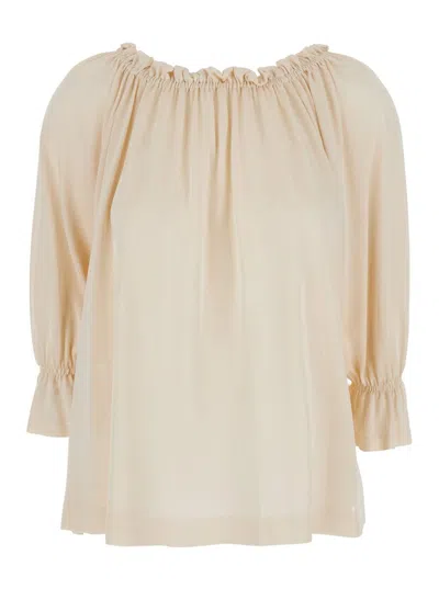 Alberta Ferretti Beige Top With Pleated Details In Viscose Woman