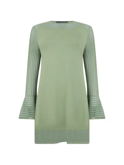 Alberta Ferretti Bell-sleeve Knitted Mini Dress In Green