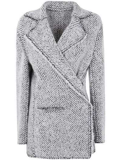 Alberta Ferretti Herringbone Patterned Long Sleeve Jacket In Gray