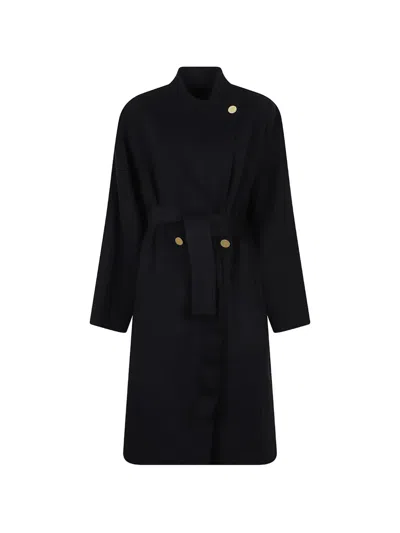 Alberta Ferretti Belted Button-detail Coat In Black