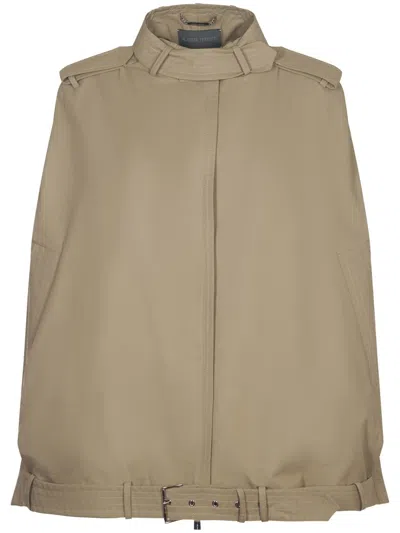 Alberta Ferretti Belted Cape Jacket With High Collar In Brown