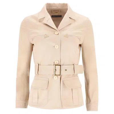 Pre-owned Alberta Ferretti Belted Cotton-blend Jacket In Sand