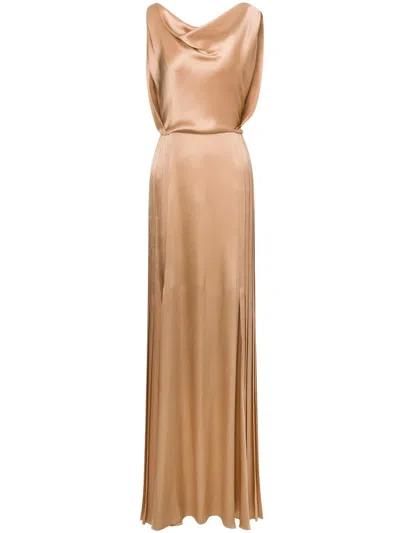 Alberta Ferretti Belted Gown In Neutrals