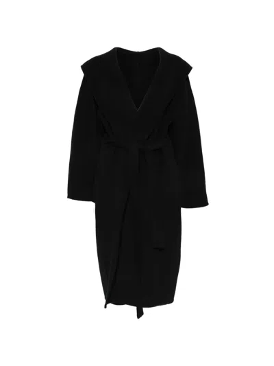 Alberta Ferretti Belted Hooded Coat In Black