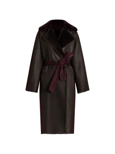 Alberta Ferretti Belted Leather Coat In Black