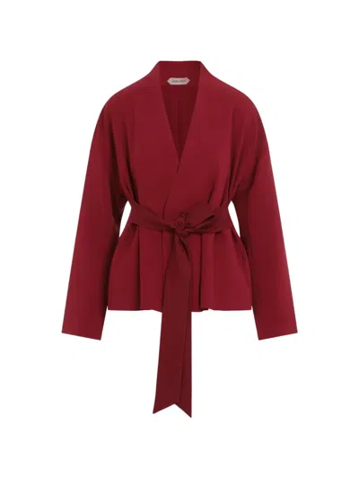 Alberta Ferretti Tailored Jacket Belted Waist Pleated Design In Burgundy