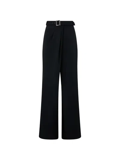 Alberta Ferretti Belted Pleated Straight Trousers In Black