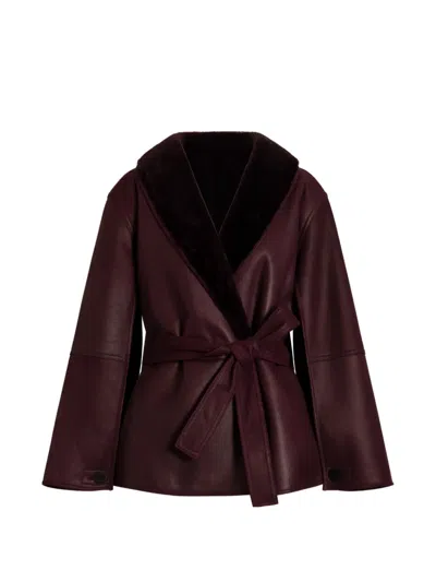Alberta Ferretti Belted Sheepskin Coat In Brown