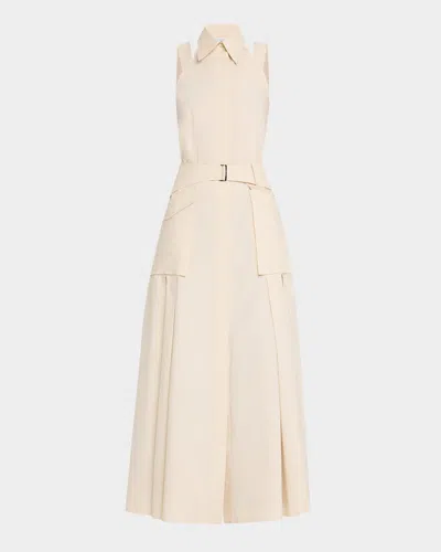 Alberta Ferretti Belted Sleeveless Midi Shirtdress In Beige