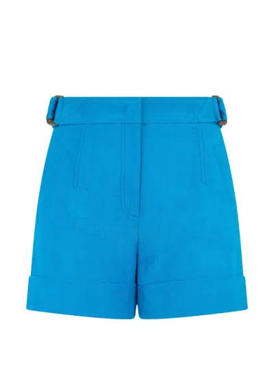 Alberta Ferretti Belted Turn-up Shorts In Blue