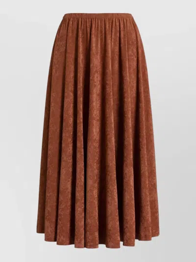 Alberta Ferretti Belted Waist Midi Dress High Neckline In Brown