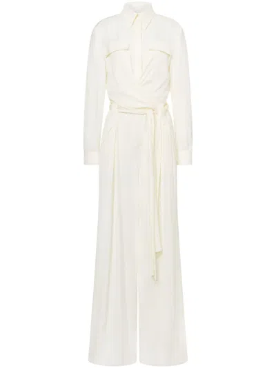 Alberta Ferretti Belted Wide-leg Jumpsuit In White