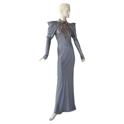 Pre-owned Alberta Ferretti Bias Cut Silk Dress With Jewel Décolleté In Gray