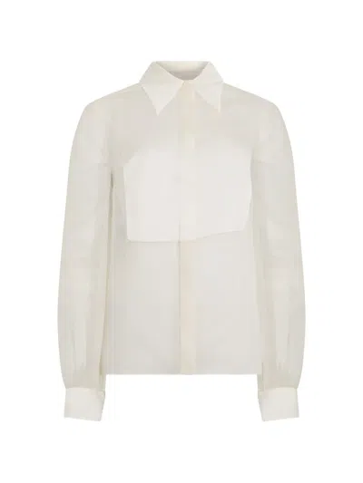 Alberta Ferretti Bib-detail Silk Shirt In White