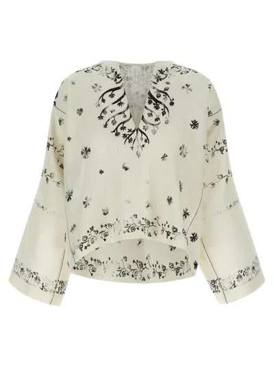 Alberta Ferretti Bicolor Linen Women's Blouse In Neutral