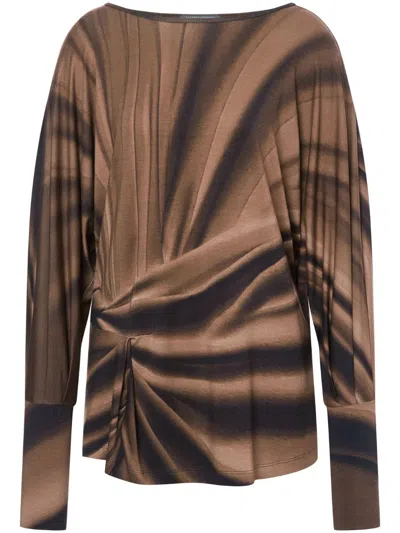 Alberta Ferretti Bishop-sleeves Abstract-print Top In Brown