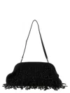 Alberta Ferretti Satin Clutch Adorned With Beaded Embellishments And Shoulder Strap In Black