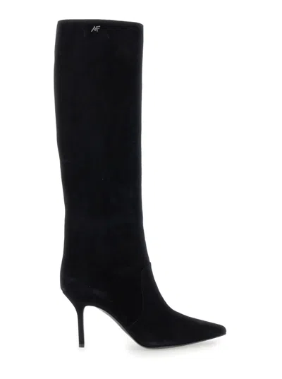 Alberta Ferretti Black Boots With Logo Detail In Suede