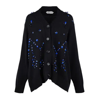 Alberta Ferretti Black Cardigan With Blue Jewel Applications