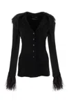 Alberta Ferretti Goose-feather Trim Button-up Jacket In Black
