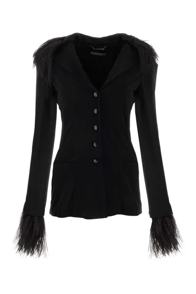 Alberta Ferretti Feather-trimmed Crepe Blazer In Black