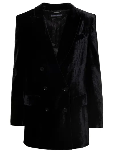 Alberta Ferretti Black Double-breasted Jacket With Tonal Buttons In Velvet Woman  In Nero