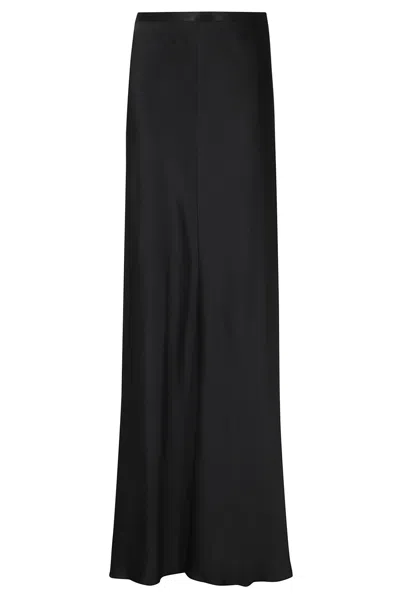 Alberta Ferretti Black Enver Satin Midi Viscose Skirt