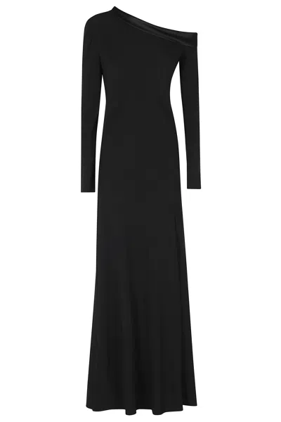 Alberta Ferretti Black Enver Satin One-shoulder Side Slit Viscose Long Evening Dress