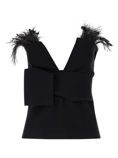 ALBERTA FERRETTI BLACK FEATHER TOP