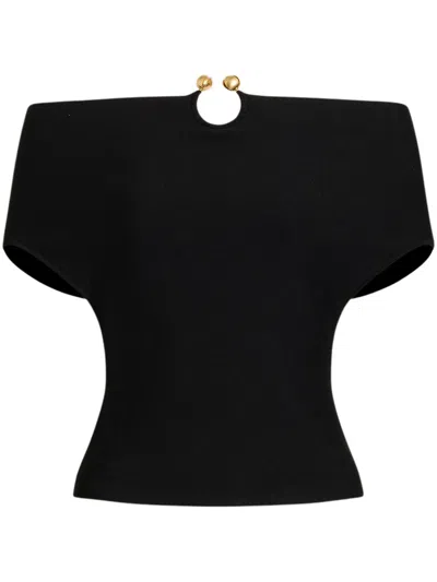 Alberta Ferretti Black Knit Sweater With Off-the-shoulder Neckline And Gold Accent Buttons