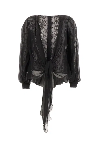 ALBERTA FERRETTI BLACK LACE AND SILK BLOUSE