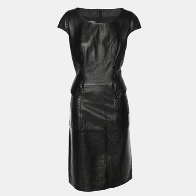 Pre-owned Alberta Ferretti Black Leather Midi Dress M