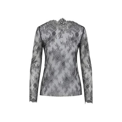 Alberta Ferretti Intricate Lace Long Sleeve Top With Floral Patterns In Gray
