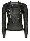 Alberta Ferretti Embellished Long-sleeve Mesh Bodysuit In Black