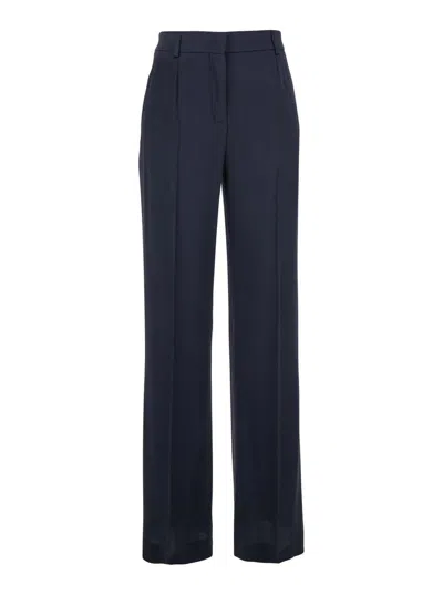 Alberta Ferretti Black Pants With High Waist And Belt Loops In Silk Blend Woman In Blue