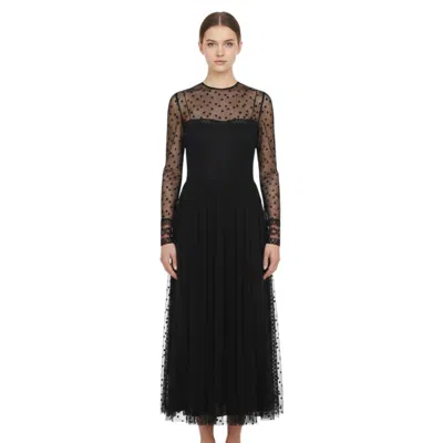 Alberta Ferretti Midi Tulle Dress With Polka Dots And Sheer Details In Black