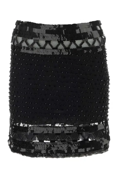 ALBERTA FERRETTI BLACK RICAMATO TULLE BEADED MINISKIRT